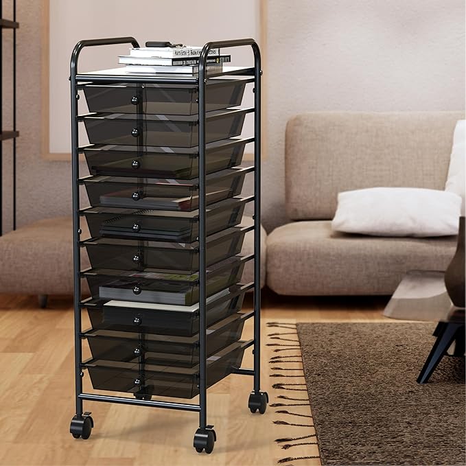 Simple Houseware Utility Cart with 10 Drawers Rolling Storage Art Craft Organizer, Black