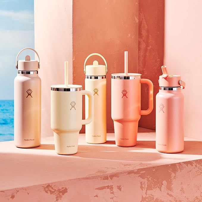 Hydro Flask Travel Tumbler with Handle, Lid and Straw - Insulated Stainless Steel in 32 Oz Seacliff