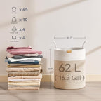 Laundry Hamper 62L,Large Laundry Basket for Clothes,Decorative Storage Basket for Blankets,Cotton Rope Woven basket for bedroom,Brown White