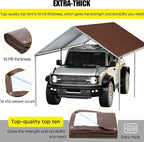 10 x 20 Ft Carport Replacement Canopy Cover Garage Top Tent Shelter Tarp with Free 48 Ball Bungee Cords,Brown (Only Cover, Frame Not Include)