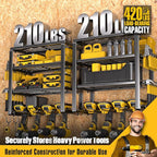 Power Tool Organizer Wall Mount, Heavy Duty 420LB with 8-Slot Drill Holder - All-in-One Garage Storage for Workshop, Christmas Gift for Men, Dad, DIYers, 15 Min Quick Assembly