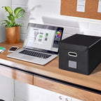 CADONO File Organizer Box with Lid, Large Hanging File Folder Organizer with Plastic Slide, Collapsible Portable Filing Storage Boxes for Office/Decor/Home (Dark Green, 14.9 x 12.59 x 10.8 inch)
