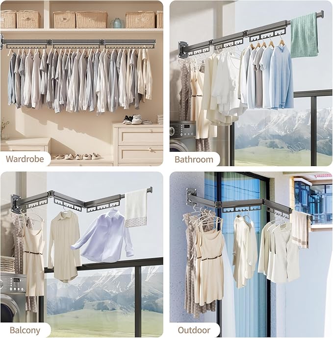 The Gospel of Tiny Homes!Clothes Drying Racks Wall Mounted,Foldable,Space-Saving Laundry Solution for Apartments and Bathrooms,Durable Metal Design (White)