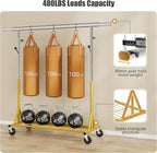 Rolling Clothes Rack Load 530lbs,Heavy Duty Garment Rack With Sturdy Wheel And Shelves, Adjustable Portable Hanging Rack For Clothes, Gold
