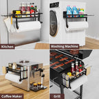 ZUNTO Magnetic Paper Towel Holder with Extra Straws Holder, Strong Magnet Paper Towel Roll Rack for Fridge with Spice Shelf and 2 Hooks, No Drilling Kitchen Organizer for Refrigerator, RV, Bathroom