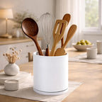 D'vine Dev 360° Rotating Utensil Holder – 7.2" Kitchen Utensil Crock for Countertop, Modern Cooking Tool Organizer for Kitchen Storage & Décor, White, 72-X-A-2