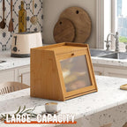 GHWIE Large Bread Box, Easy Access & Cleaning - Bamboo Bread Box for Kitchen Countertop with Acrylic Door (Natural, Large)