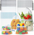 Frienda 20 Pcs Mesh Bags for Toys Storage 3 Sizes Reusable Produce Bags with Drawstring for Beach Bath Pool Toy Organizer, Fruits Vegetable Grocery Playroom Storage(Black, Gray, Blue)