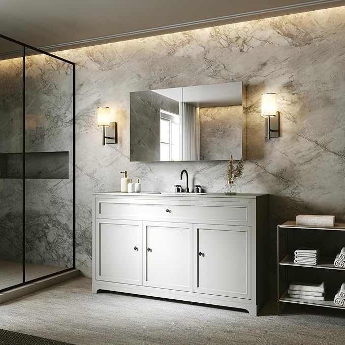 40x24 Bathroom Medicine Cabinet with Mirror,Aluminum Alloy Frame with Mirror Side Panels,Surface Medicine Cabinet with Adjustable Shelves,Assembly Required