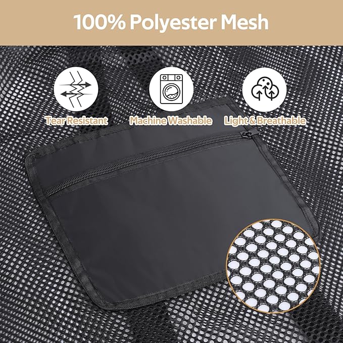 OTraki Mesh Laundry Bag Backpack 24x32 Inch Gym Drawstring Backpack Travel Dirty Clothes Bags with Pocket & Adjustable Shoulder Straps for College Dorm Apartment Don't Drying, Melting 140-176℉ (Black)