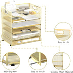 Daltack 6 Tier Paper Organizer for Desk, Paper Letter Tray Organizer for Desks, Mesh Desk File Organizers with Handle for Office, Home, School, Gold