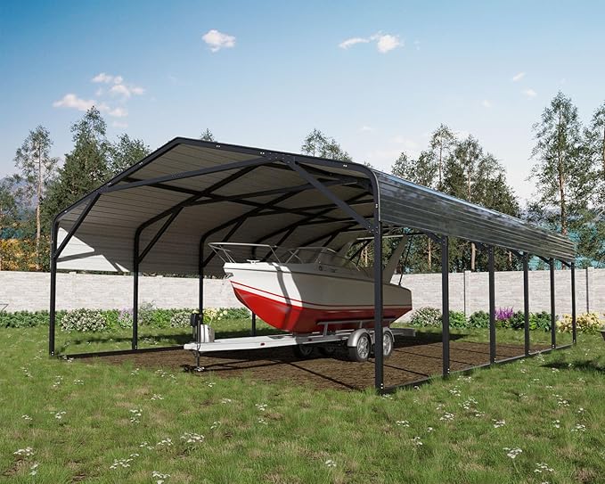 20x26 FT Heavy Duty Metal Carport, 2-Car Garage with Structural Reinforcement, Galvanized Steel Roof, Ground Anchors, 120lbs/Sq.Ft Snow/Wind Resistant Carports, Fits Pickups, Trucks, RVs, Boats