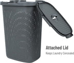 Mind Reader 60L Slim Laundry Hamper, Clothes Basket, Lid, Wicker Style, Plastic, 17.65"L x 13.75"W x 24.15"H, Set of 2, Gray