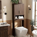 VINGLI Over The Toilet Storage Cabinet, Mid Century Modern Bathroom Organizer with Fluted Doors, Freestanding Wooden Space Saver Stand with Adjustable Shelves for Laundry, Dark Walnut
