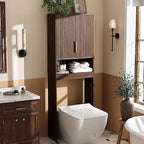 VINGLI Over The Toilet Storage Cabinet, Mid Century Modern Bathroom Organizer with Fluted Doors, Freestanding Wooden Space Saver Stand with Adjustable Shelves for Laundry, Dark Walnut