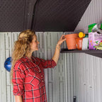 Lifetime 10×8 Ft. Outdoor Storage Shed, Dual‑Wall HDPE with Steel‑Reinforced Structure, Side‑Entry Doors with Windows, Skylight, Screened Vents, Adjustable Shelves, Slip‑Resistant Floor, UV‑Protected