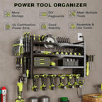 Power Tool Organizer Wall Mount with Charging Station 4 Layer 6 Slot Cordless Drill Holder with Angle Grinder Holder (Black)