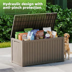 EasyUp 150 Gallon Outdoor Storage Box Waterproof, UV Resistant Resin Deck Box with Hydraulic Rod, Reinforced Stability for Patio, Garden, and Pool, Striped Gray