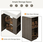 21.6" Small Fluted Bathroom Vanity with Sink,Soft Closing Doors and Storage Shelves,Natural Wood Single Bathroom Sink Cabinet Combo Freestanding,Dark Grey