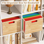 Clear Acrylic File Box Organizer, Bamboo Hanging Folder Storage Boxes, Filing Crate Bin Holder with Handle for Home Office Desk, Letter Size