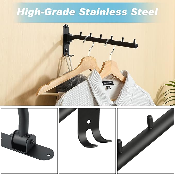 Alise Wall Mounted Drying Rack,Swivel Clothes Drying Rack Stainless Steel,Space Saving Clothes Hanger Rack,Heavty Duty Clothes Wall Drying Rack for Laundry Closet Bedroom/Bathroom,Matte Black,2 Pack