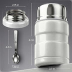 Earth&ME 17 OZ Soup Thermo for Hot & Cold Food for Kids, Vacuum Insulated Steel Lunch Container, Kids Wide Mouth Bento Thermal Food Jar, Warm Food Lunchbox Thermo Bowls with Spoon (Shimmer White)