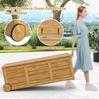 Tangkula 48 Gallon Outdoor Storage Box with Wheels and Waterproof Cover, Patio Wood Deck Box with Side Handle, for Poolside, Garden, Balcony, Yard and Outside