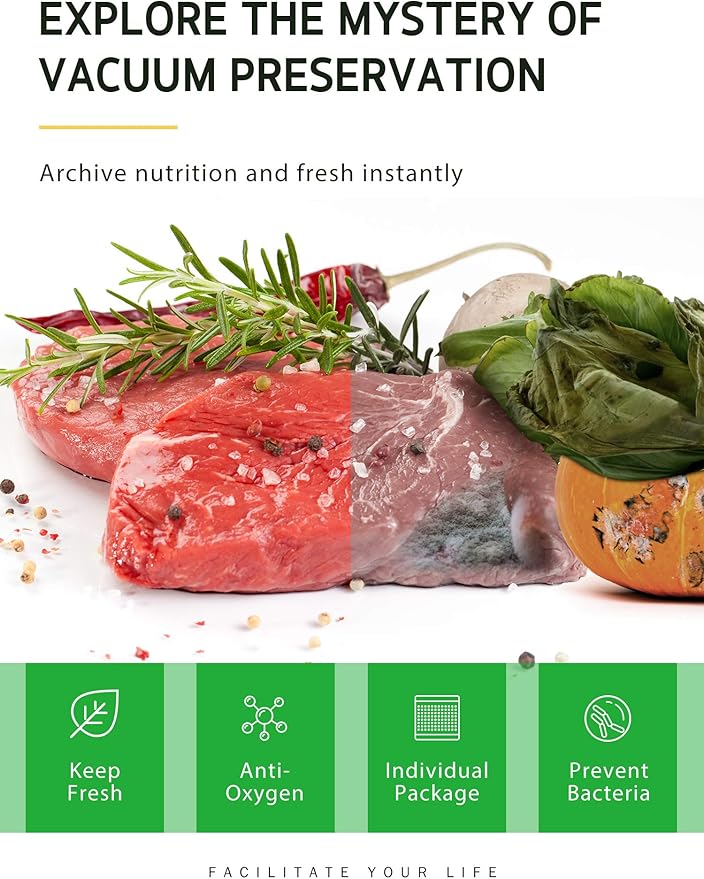 Syntus Vacuum Sealer Bags for Food, 6 Rolls 11" x 20' Commercial Grade Bag Rolls, BPA Free Food Vac Bags for Storage, Meal Prep or Sous Vide