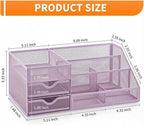 Lavatino Mesh Desk Organizer with 6 Compartments & 2 Drawers, Larger Multi-functional Desktop and Workspace Accessories Organizer for Office, Classroom, Dorm Supplies (Purple)