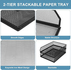 Stackable Paper Tray Desk Organizer, 2 Pack Letter File Tray, Wire Mesh Desktop Organizer, Front-Load Metal A4 Paper Sorter Documents Storage Holder Tray for Office Supplies Home School Classroom