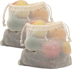 2pcs Reusable Cotton Mesh Produce Bags - Drawstring Closure for Fruits & Vegetables - Eco - Friendly & Durable(2 pcs mesh bag)