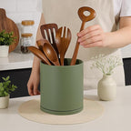 D'vine Dev 360° Rotating Utensil Holder – 7.2" Kitchen Utensil Crock for Countertop, Modern Cooking Tool Organizer for Kitchen Storage & Décor, Olive, 72-X-C-2