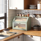 Bread Box for Kitchen Countertop Bin Double Layer Bread Box Storage Container Extra Large Capacity Farmhouse with Diamond Pattern Windows (Green, Large)