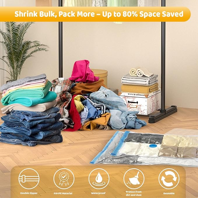 Vacuum Storage Bags with Electric Pump, Multi Size Space Saver Bags for Clothes, Comforters & Blankets, Compression Storage Bags with Airtight Seal, Reusable Travel Packing Bags (19.7 * 27.6in)