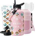 National Parks Water Bottle – 64 oz Insulated Stainless Steel Bottle with 63 Hand-Drawn Park Stickers, Carrier Bag, Strap & Gift Box – BPA-Free – Ideal for Hiking, Camping & Travel