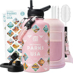 National Parks Water Bottle – 64 oz Insulated Stainless Steel Bottle with 63 Hand-Drawn Park Stickers, Carrier Bag, Strap & Gift Box – BPA-Free – Ideal for Hiking, Camping & Travel