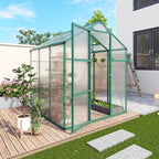 Polycarbonate Greenhouse with Rain Gutter and Roof Vent, Raised Base and Anchor Aluminum Heavy Duty Walk-in Green House, Outdoor Patio Sunroom for All Season (Green, 73.07*72.83*86.42in)