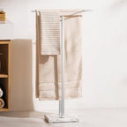 Bathroom Towel Rack Freestanding Floor Stand: Brushed 36in 2‑Bar Weighted Marble Base Towel Holder, Rustproof 304 Stainless Steel Drying Rack for Bath&Hand Towels, No‑Drill Slim Organizer, Spa Pool