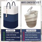 Woven Laundry Basket for Clothes,65 L Large Rectangle Laundry Hampers with Beads Tassel, Nursery Storage Basket for Toys, Tall Dirty Clothes Hamper for Bedroom Aesthetic, Laundry Room Organization