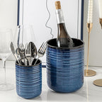 HASENSE Ceramic Utensil Holder, 7.4"+5.5" Kitchen Utensil Holder Crocks for Countertop, Modern Kitchen Tool Organizer for Spatulas, Whisks, and Tongs, Farmhouse Home Decor, Set of 2, Blue