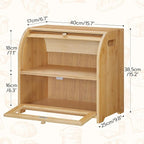 HOOBRO Bread Box, Bamboo Bread Box for Kitchen Countertop, 2 Tier Roll-Top Bread Bin, Food Storage Box, Large Capacity Keeper, Wooden Storage Cabinet, for Kitchen, Dining Room, Natural YL13MB01