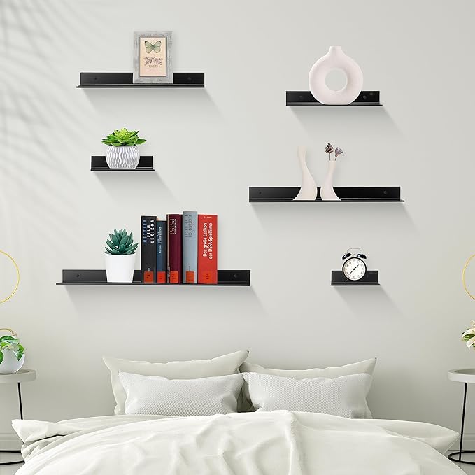 Z metnal Floating Shelves, Bedroom Shelves, Display Metal Wall Shelf for Funko Pop Speaker Figure Collection, Floating Storage Wall Decor, Aluminum, Wall Mounted, Matt Black, 20 inch, 2 Pack