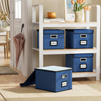 Huolewa File Organizer Box with Lid, Collapsible File Folder Organizer for Office Document Storage, Filing Box with Plastic Slide for Letter Size Hanging File Folders(1 Pack, Royal Blue)