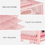 Lavatino 8-Tier Letter Tray Desk Paper Organizer, Mesh File Sorter Tray Organizer for Desk Office Supplies & Home Organization, Fits A4 Paper, Mail, Magazines and Office Accessories (Pink with Handle)