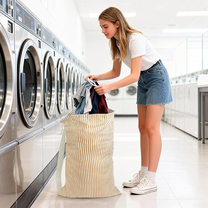 College Laundry Bag 29"×18", Waterproof Dirty Clothes Bag with Handles & Locking Drawstring, Large Capacity Laundry Backpack for Dorm, Laundromat, Apartment, Travel & Camping (coffee)