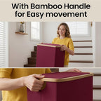 efluky Slim Laundry Basket with Lid, Narrow Laundry Hamper with Removable Bag, Skinny Dirty Clothes Basket with Bamboo Handles for Bathroom, Bedroom & Laundry Room, 75L Burgundy