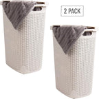 Mind Reader Slim Laundry Hamper with Lid, 60L Tall Clothes Basket, Narrow Tapered Design for Bathrooms, Closets and Laundry Rooms, Plastic, 2 Pack, Ivory