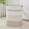 Laundry Basket with Handles - Blanket Basket & Hampers for Bedroom Aesthetic, Laundry Hamper & Blanket Storage for Living Room, Clothes Hamper, Tall, Large 17" x 14" x 22”, Light Brown & White