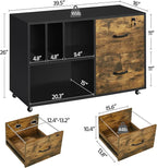 Yaheetech File Cabinets Large Rolling Filing Cabinet Printer Stand on Wheels for Home Office,with 4 Open Storage Shelves,Letter Size A4 Size,Black/Rustic Brown