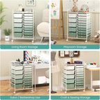 Giantex 15 Drawers Rolling Cart, Classroom Organizers, Storage Cart with Wheels, for Teacher Office Home School Supplies Tool Craft Art Paper, Green Gradient